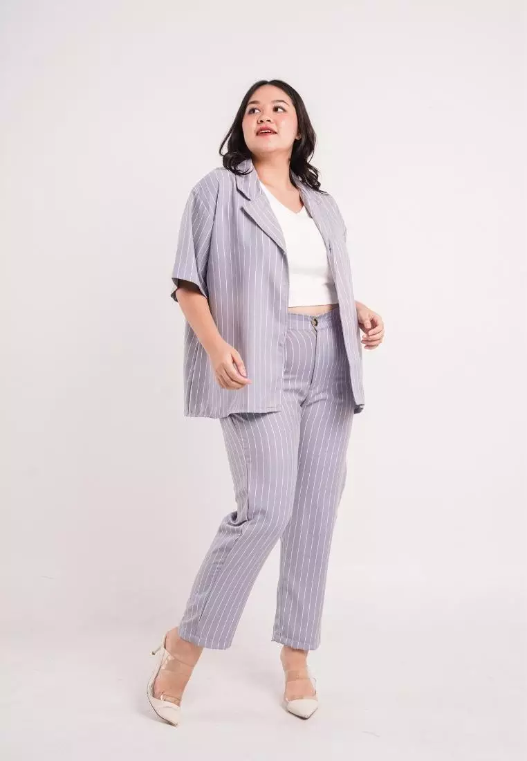 Plus Size Blazer Set Ha Eun Carulean Blue