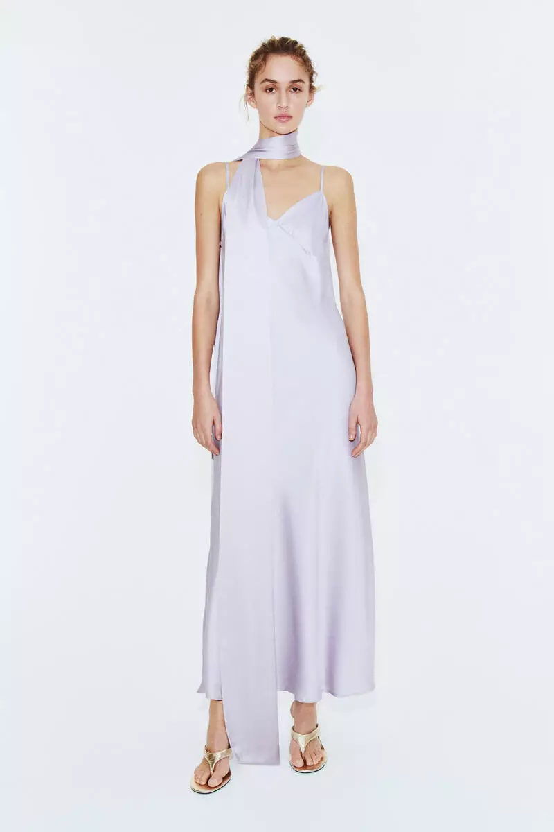 Strappy satin dress with scarf