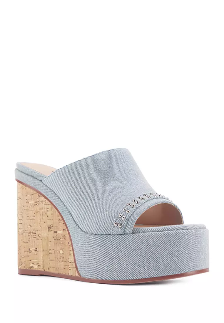 Discount on Nine West  shoes - SKU: Corin2 Studded Wedge Sandals Denim Blue