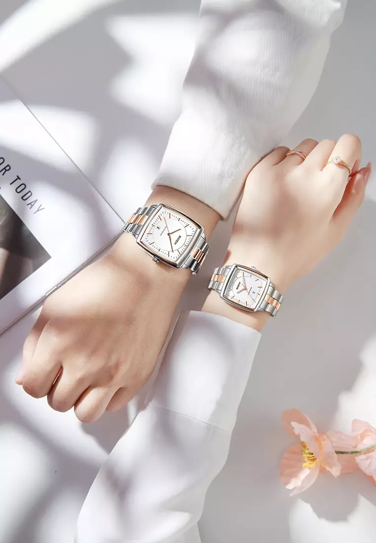 Jam Tangan Couple Original Full Luminous Kuarsa Tali Stainless Steel Fashion Classic Jam Tangan Pria dan Wanita rosewhite