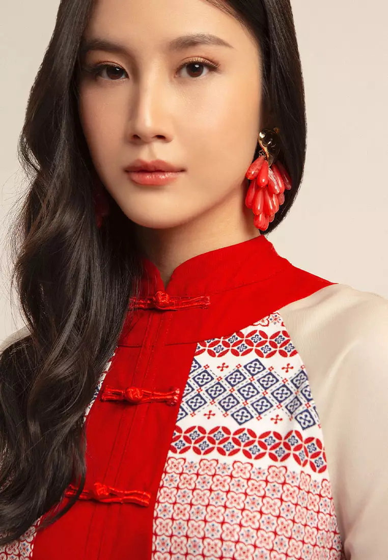 Minimal Melvee Clover Dress Red Lengan Pendek