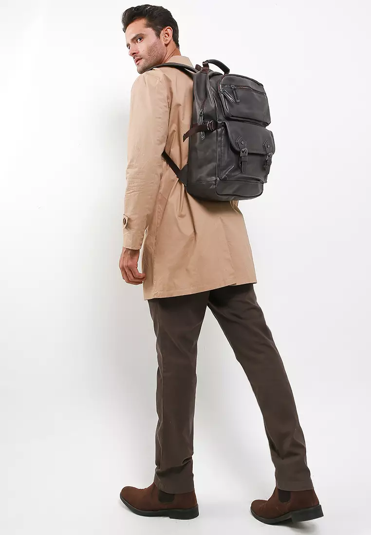 Pu Buckled Zipper Backpack