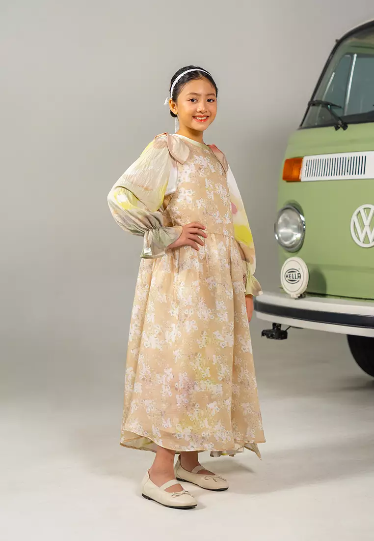 Kami Gani Layered Kids Dress Beige