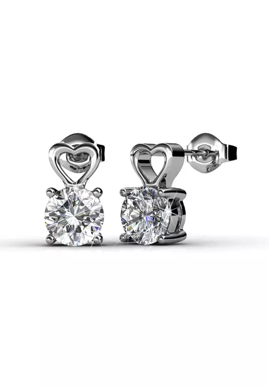 Lofty Heart Drop Earrings Embellished with SWAROVSKI® crystals-White Gold/Clear