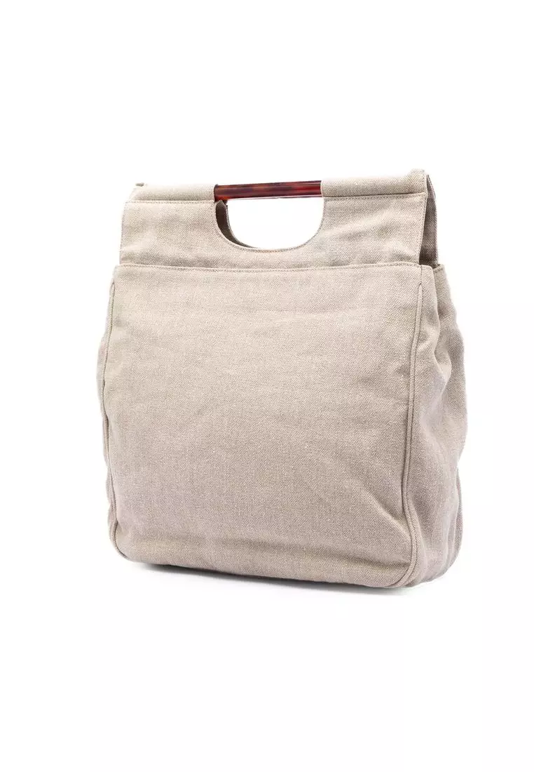 Pre-Loved Chanel Cc Canvas Tortoise Handle Tote