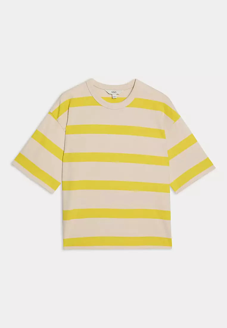 Pure Cotton Striped Boxy T-Shirt