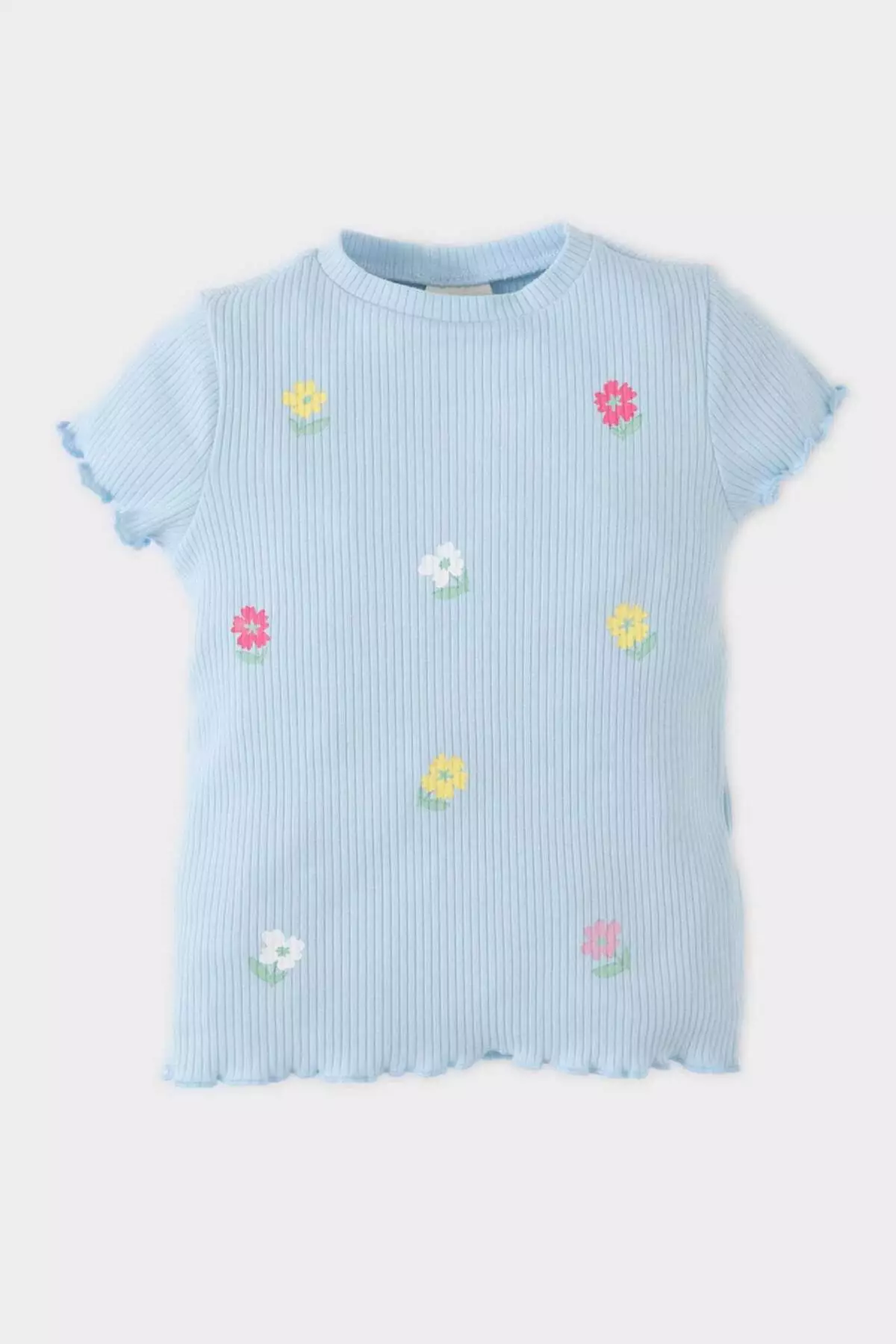 Baby Girl Crew Neck Floral Ribbed Camisole Short Sleeve T-Shirt E7801A525Sm