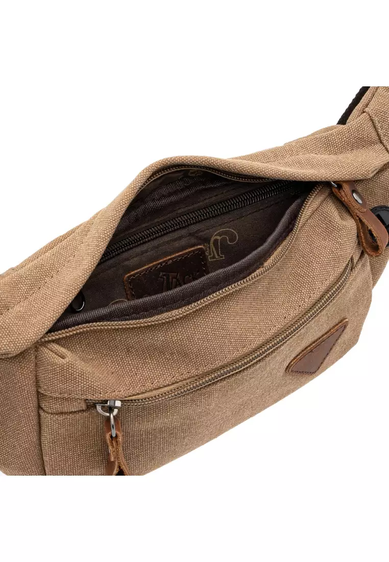 Jack Studio Men Vintage Canvas Leather Waist Bag / Chest Pouch Bag BAD 21008