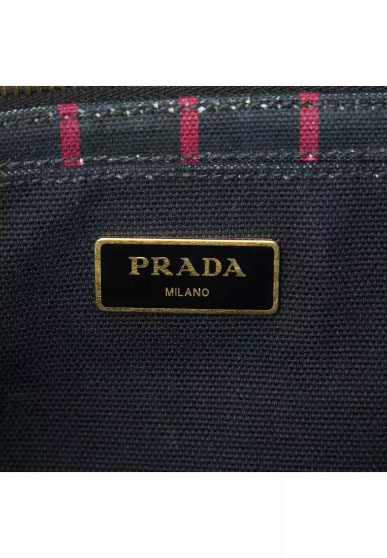 Pre-Loved Prada Small Canvas Canapa Logo Stripes Satchel