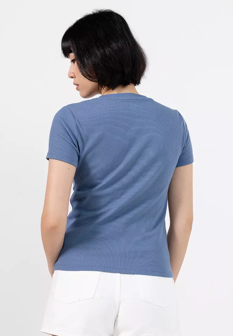 Ribbed Button-Up Top