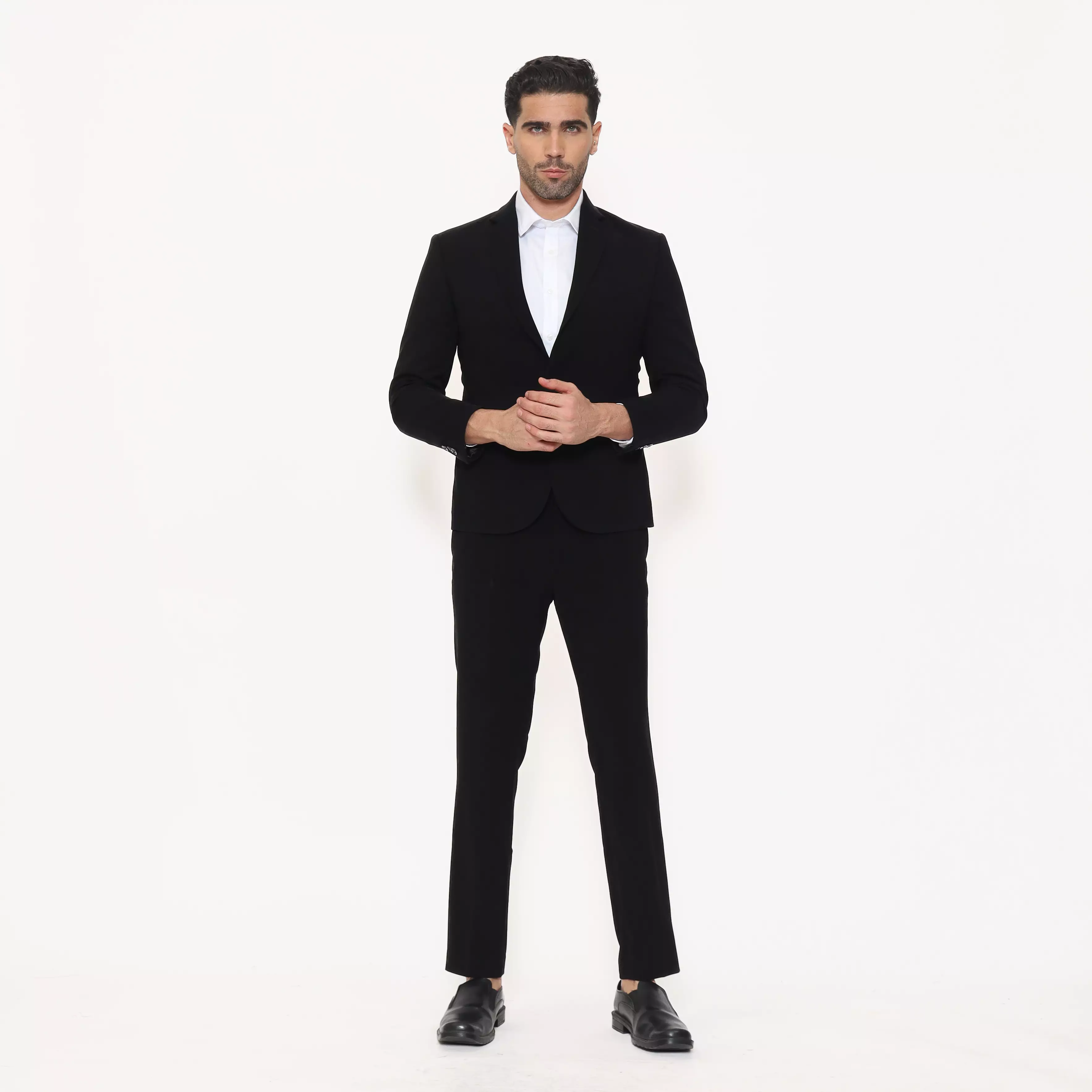 Lawell Jas Warna Jet Black Regular Fit Kancing Satu – Motif Garis Halus – Keegan