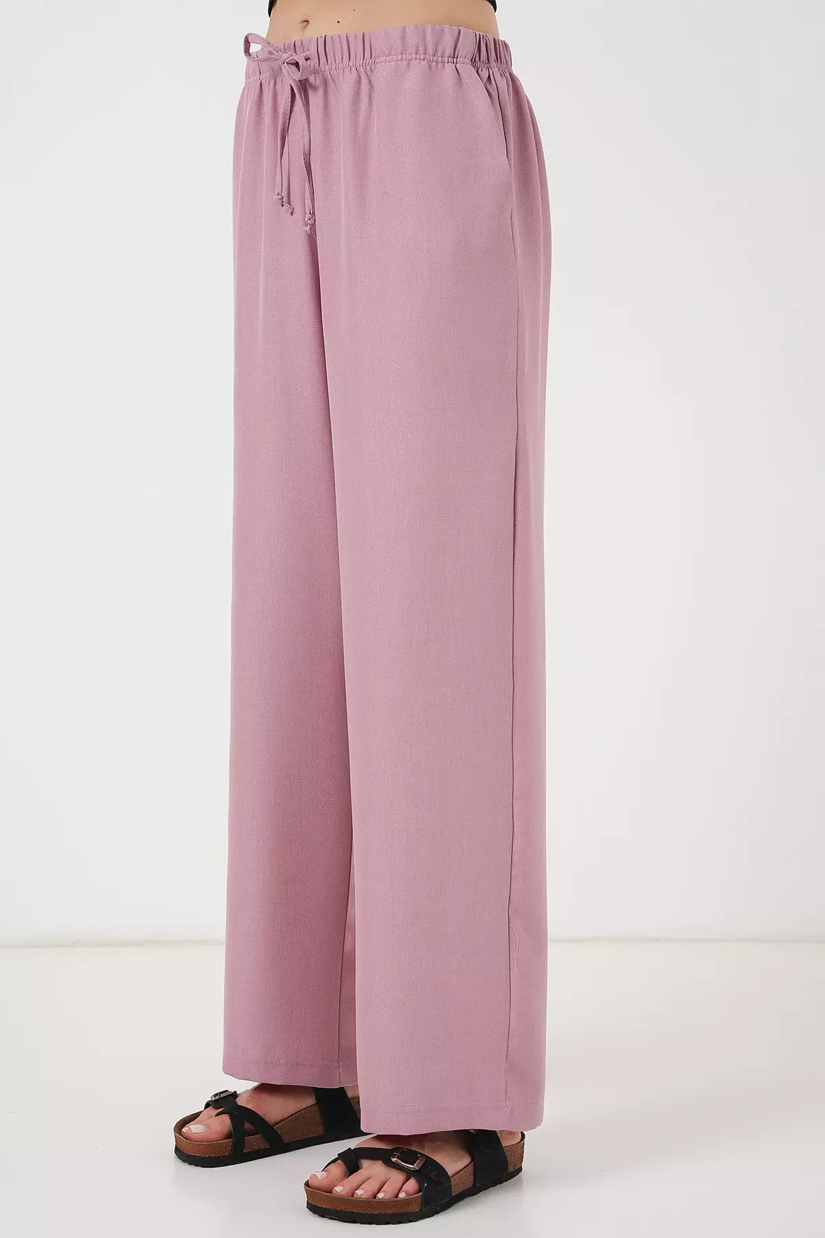 Women's Wide Leg Linen Trousers 6735 - Dusty Rose