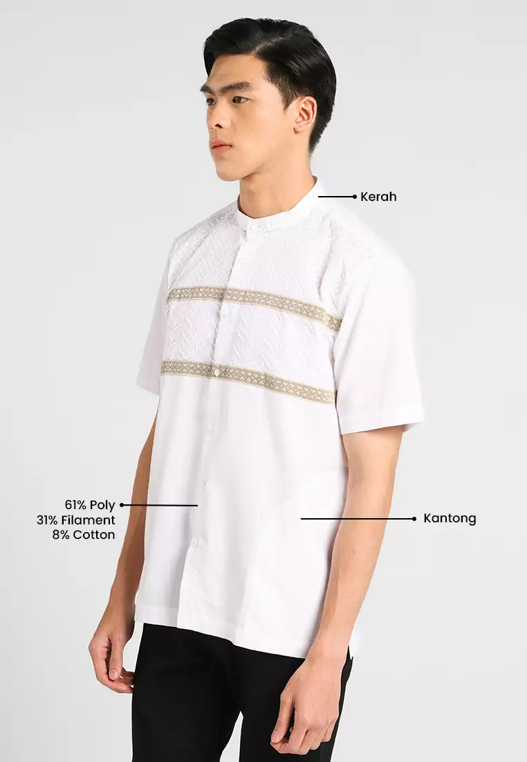 MANZONE X Adipati Dolken - Kemeja Koko Lengan Pendek Pria Taufan Comfort Fit - White Warna White