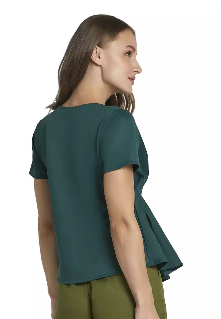 Callie Blouse Short Sleeve Motif Solid Atasan Wanita Casual - Hijau