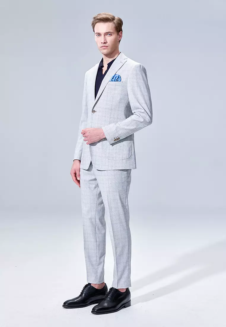 Light Grey Check Slim Suit