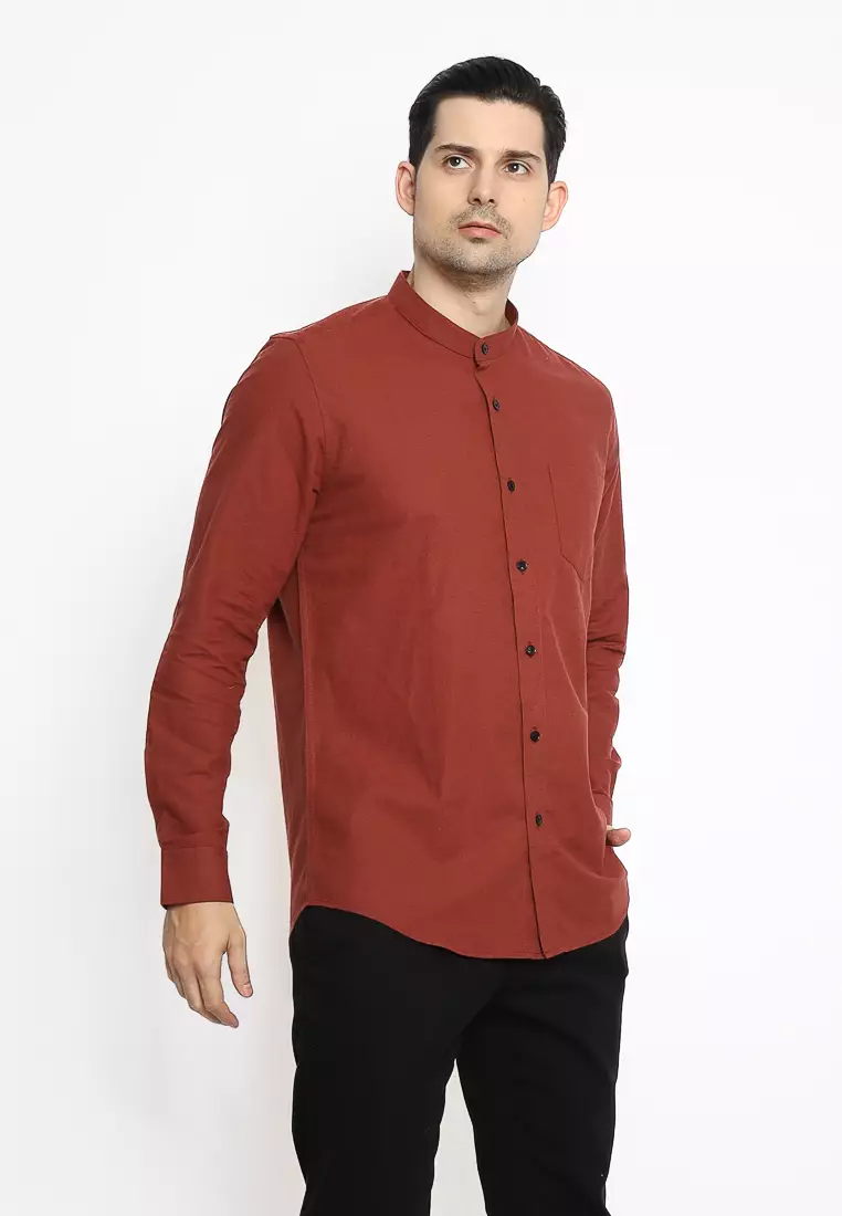 MAGINOT Kemeja Pria KOKO Basic Polos Lengan Panjang RED BROWN