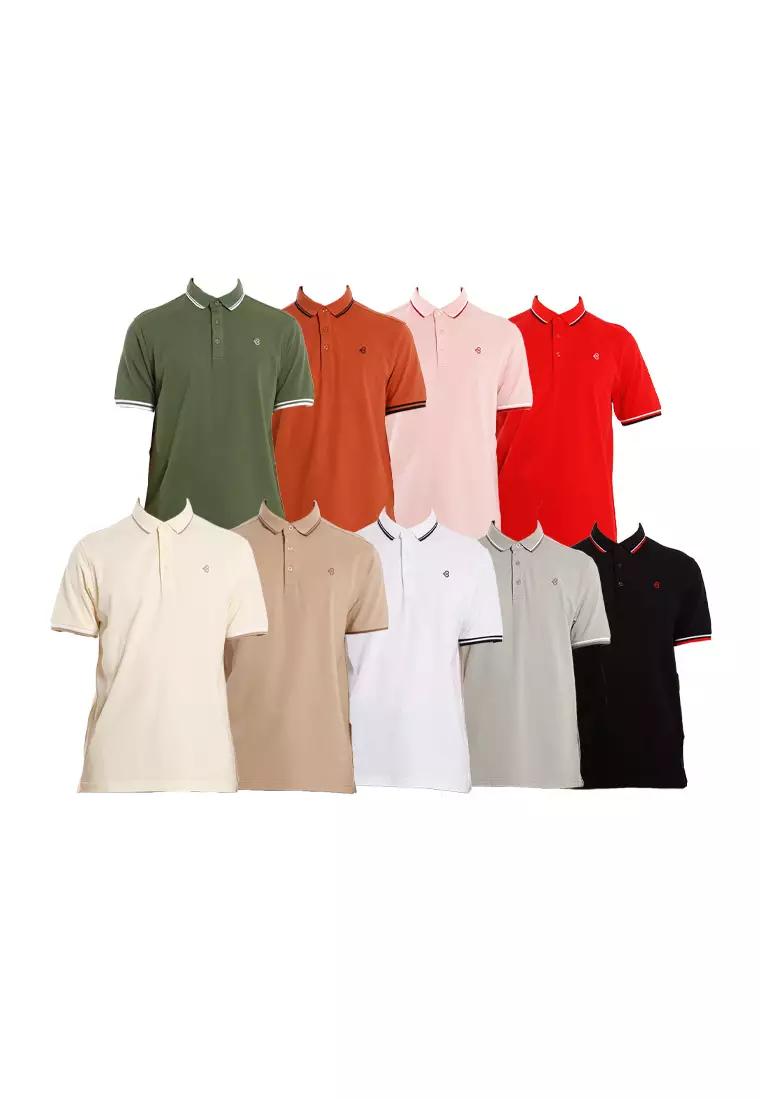 Byford Cotton Mixed No Pocket Polo Slim Fit Collar Tee Mens - 3625001A-75Red