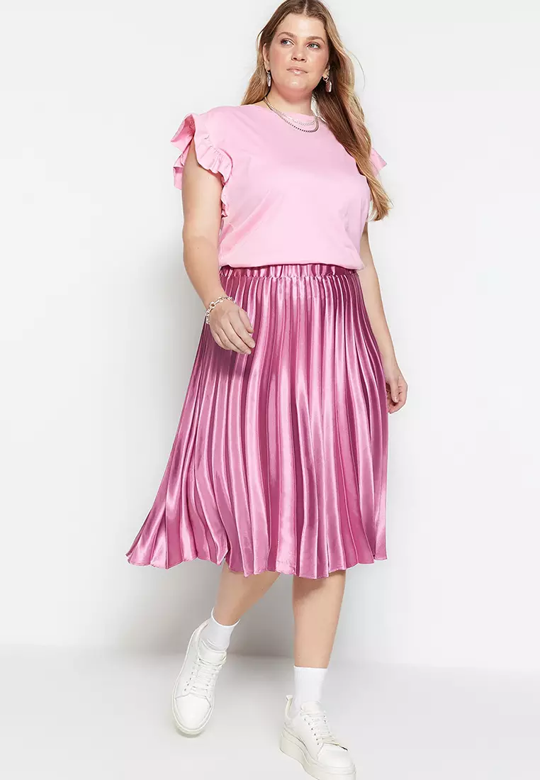 Silk plus outlet size pleated skirt