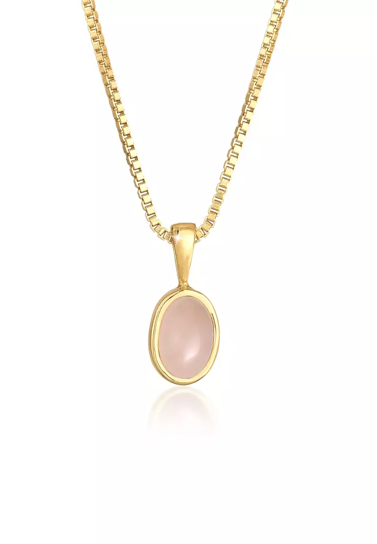 Necklace Gemstone Pendant Basic Timeless with Pink Quartz Gold Plated