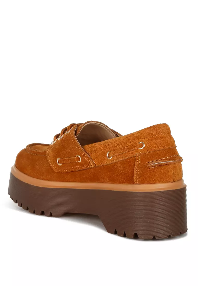Chunky Suede Oxford Loafers In Tan