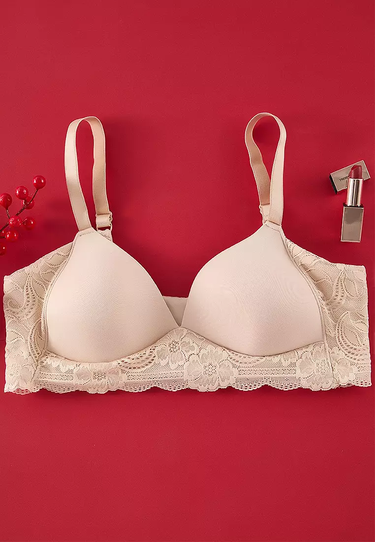 Beige Soft Comfortable Flexible Lace Back Plus Size Bra