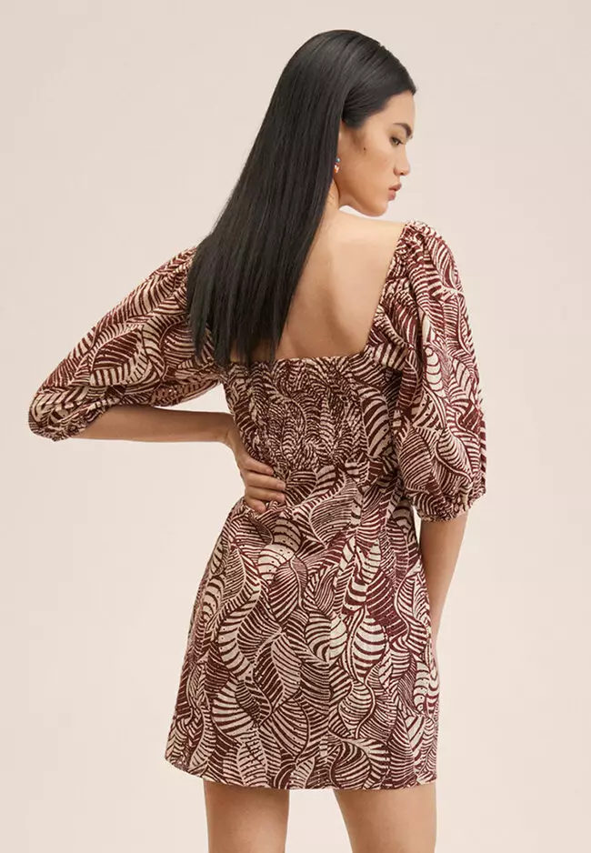 Printed Dress With Balloon Sleeves