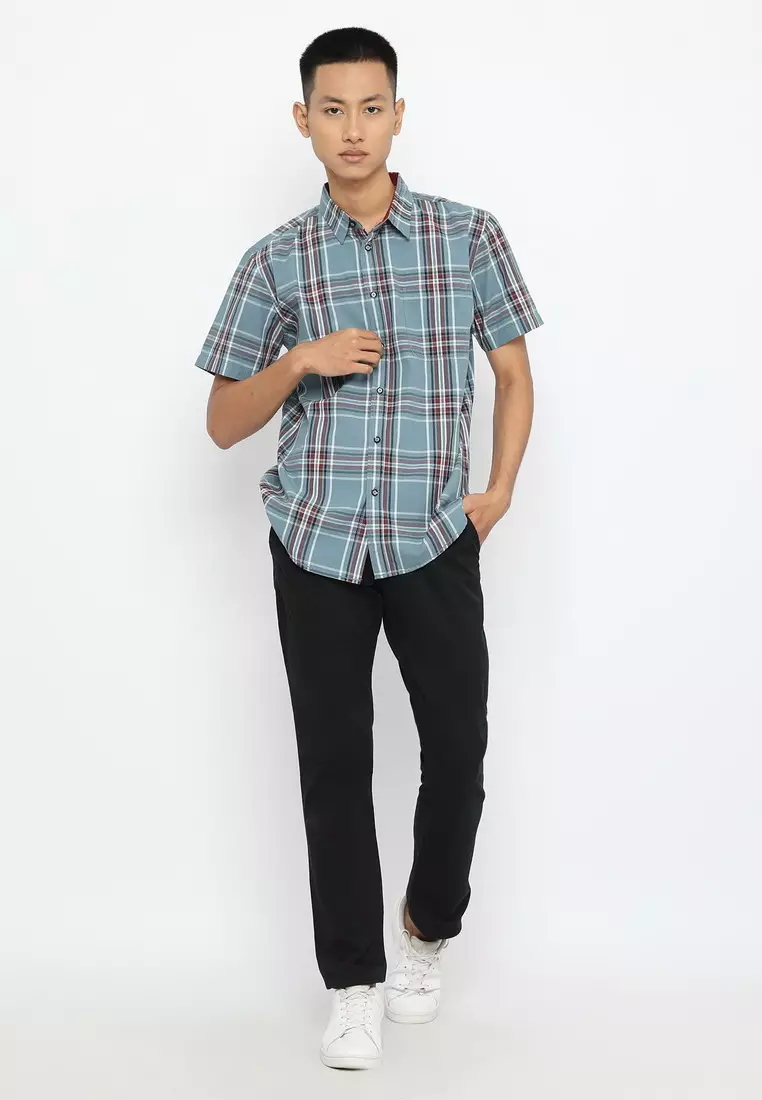 POLICE Kemeja Kotak Yarndyed Abu Regular Fit Pria