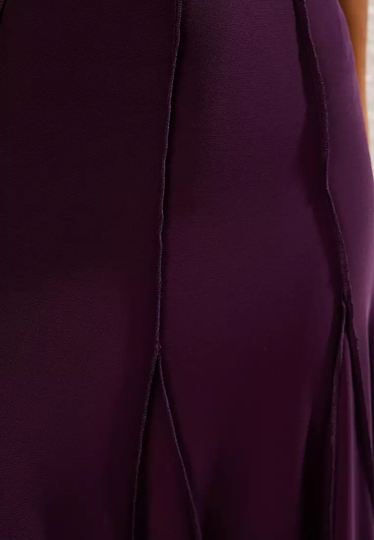 Plum Stitch Detail Godeli Flexible Maxi Knitting Skirt