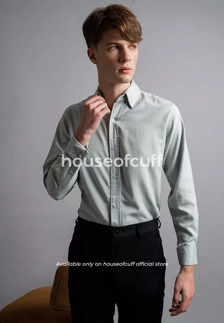 Houseofcuff Kemeja Kerja Formal Pria Model French Cuff / Double Cuff Dengan Cufflinks Warna Mint ( Incl.Collar bar + Cufflinks )