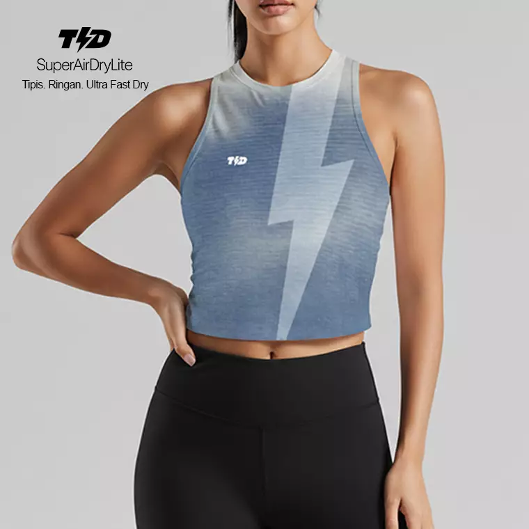 TDACTIVE Crop Tank Lari Running Padel Wanita tdbolt denim look light blue LSE87