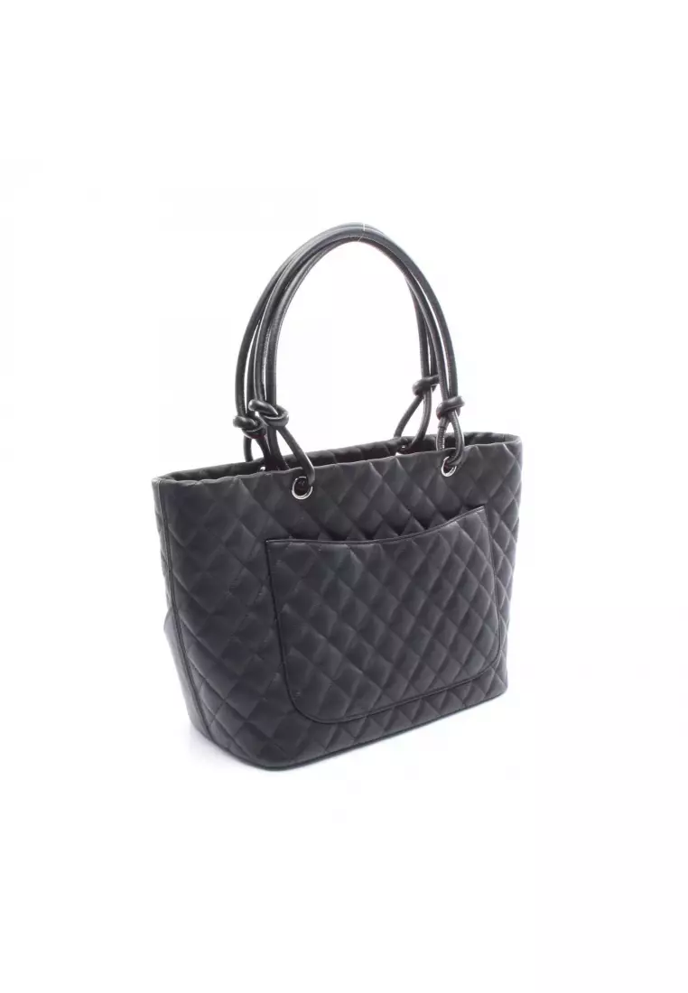 Pre-Loved Chanel Cambon line Large Shoulder bag tote bag leather Patent leather black silver hardware