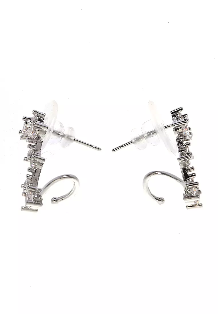 Anting Rhinestones Earclimber Aksesoris Wanita Design Elegant- Silver