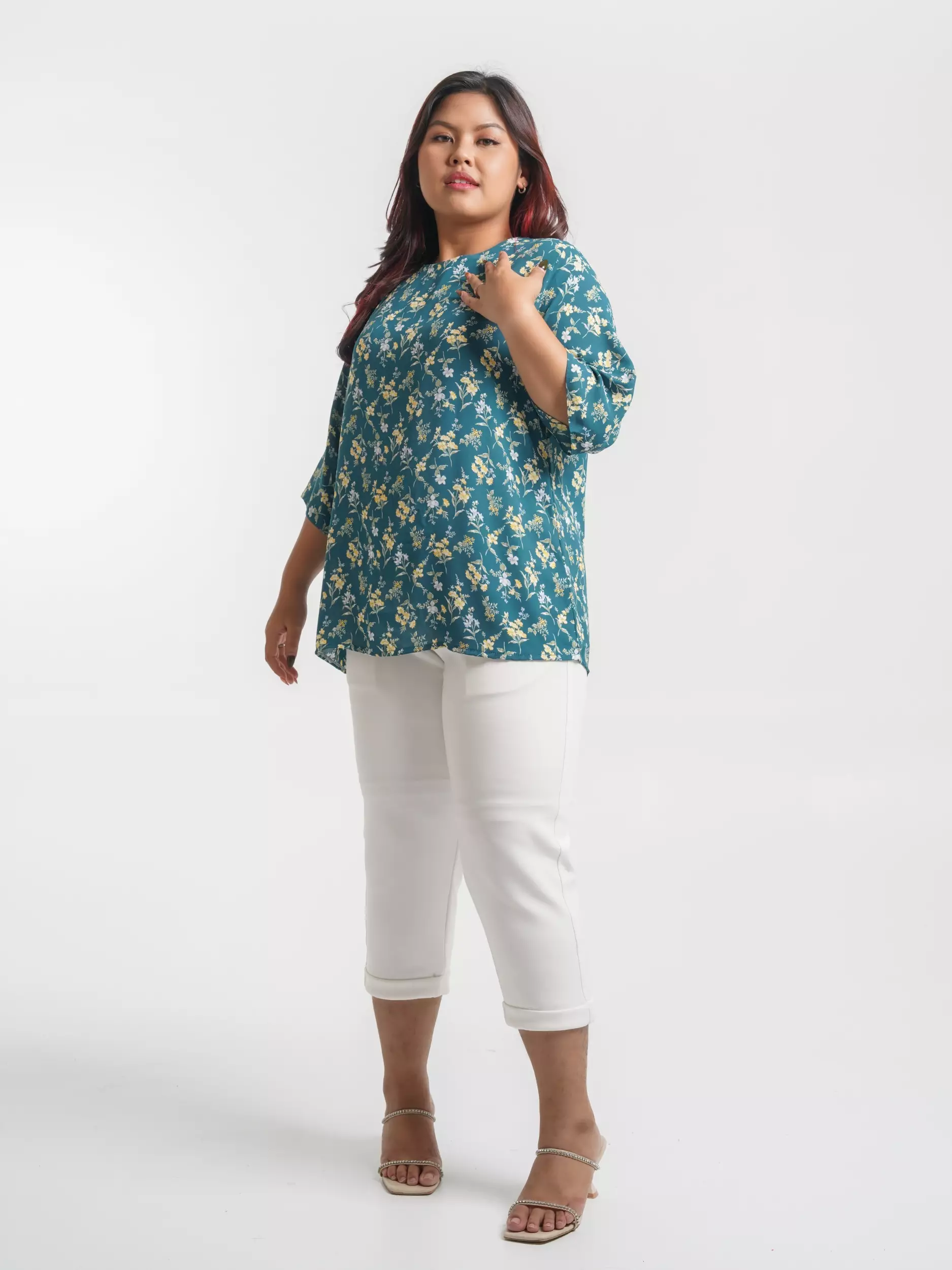 Plus Size Blouse Hera Green Flower