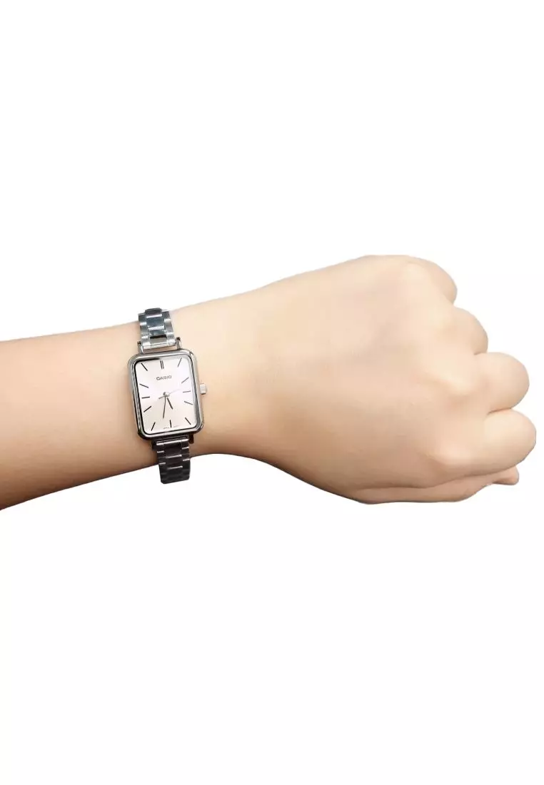 Women's Analog Watch LTP-V009D-4E Pink Dial with Silver Stainless Steel Band Ladies Watch
