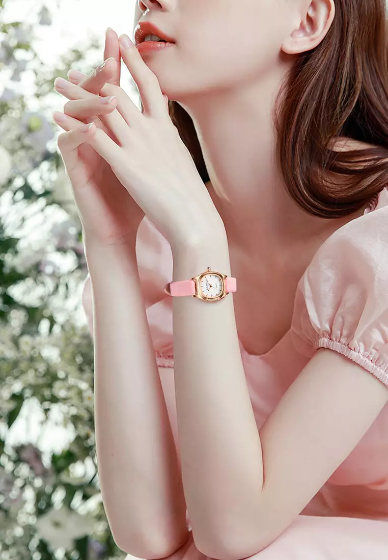 Jam Tangan Wantia Casual Fashion Dial Kotak Analog Quartz Strap Leather Jam Tangan Cewek pink