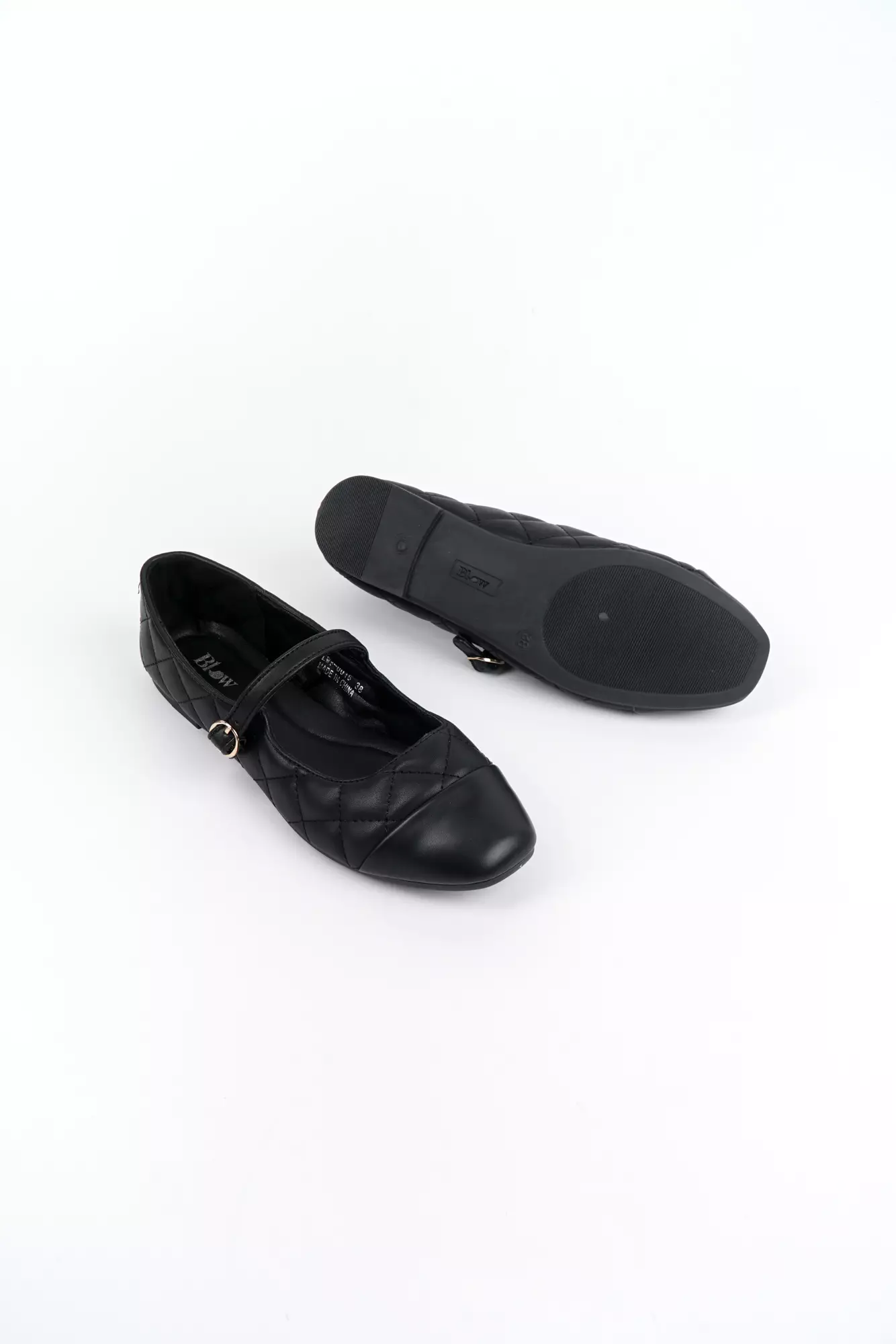 Blow BLWF 0015 Fala Toe Cap Quilted Mary Jane Ballet Flats Shoes Wanita Sepatu Hitam Women Shoes