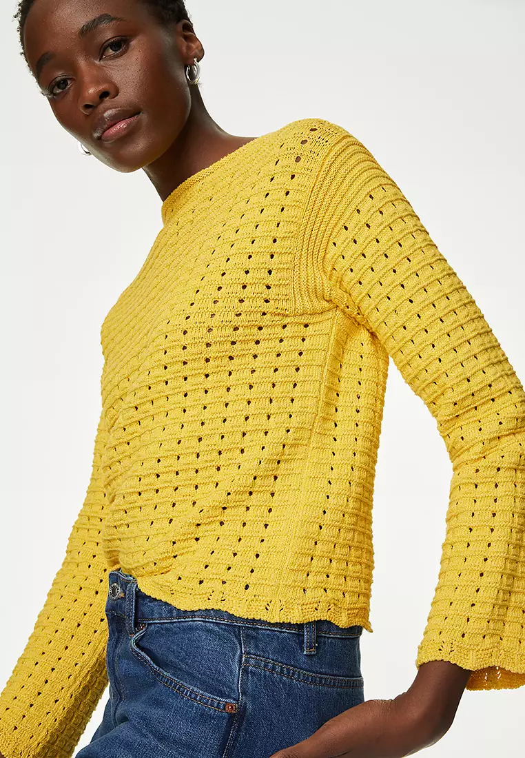 Jual Marks Spencer Cotton Rich Textured Crew Neck Jumper