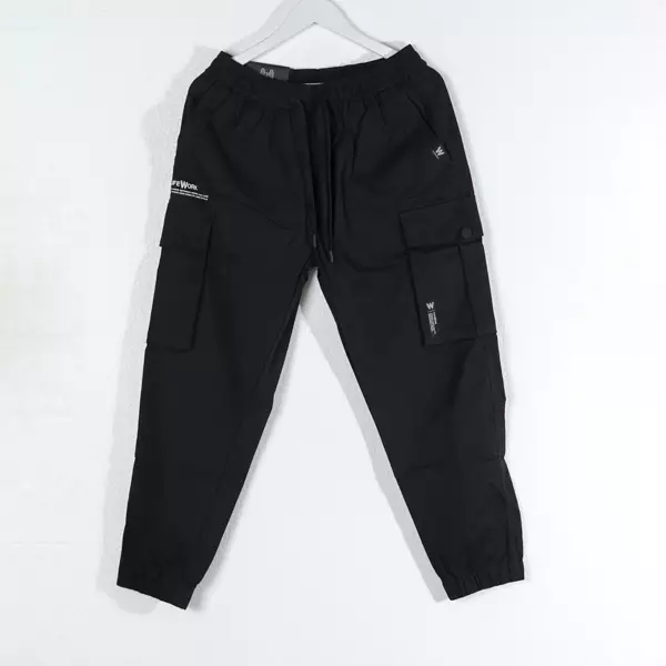 Celana LIFE WORK SNAP TEXT BASIC SIDE BLACK CARGO JOGGER PANTS 100% ORIGINAL