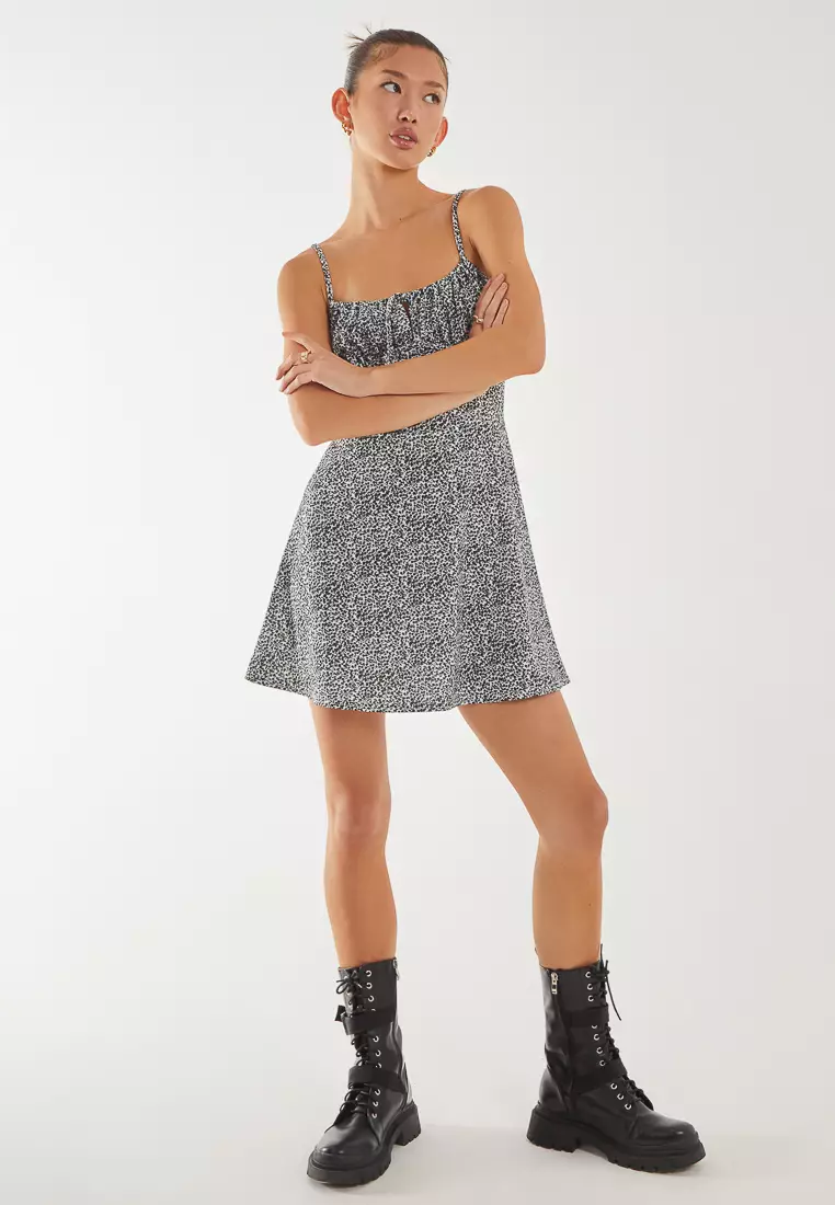 Pink Vanilla Ditsy Corset Detail Skater Dress