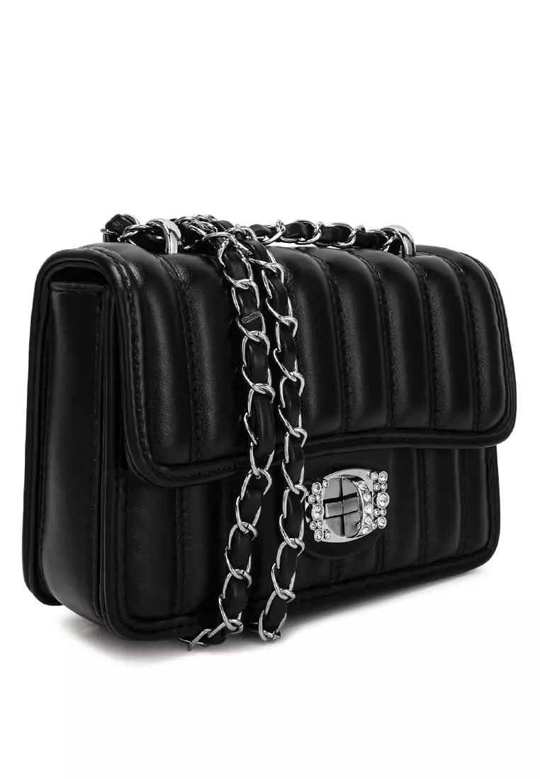 Buy London Rag Rhinestone Lock Flap Bag In Black Online 