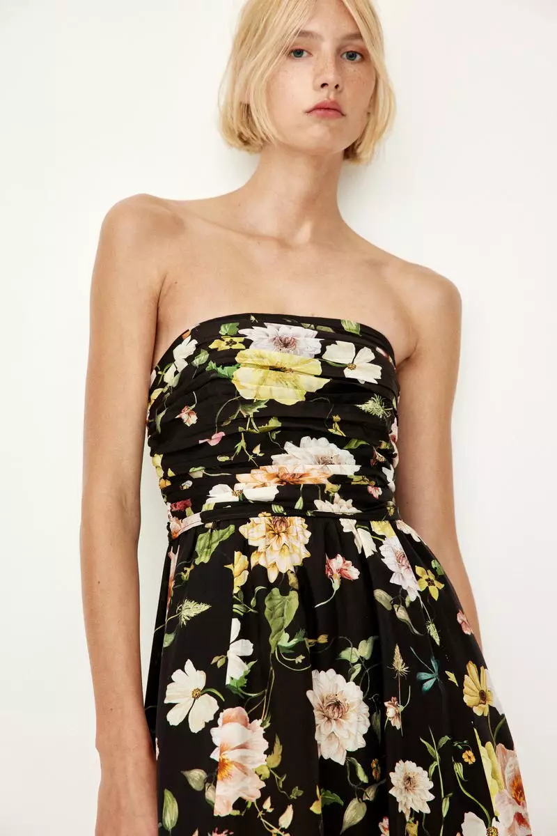 h&m pleated bandeau dress Women's Black/white Pleated Bandeau Dress