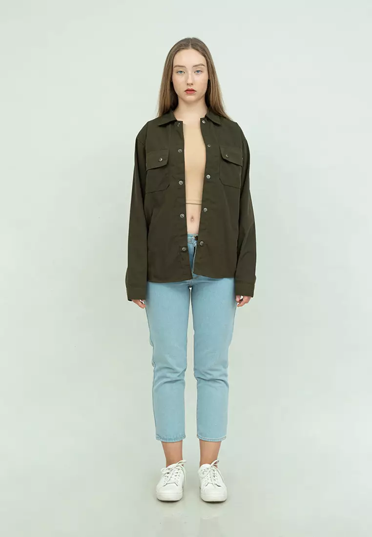 Jaket parka outer jaket wanita semi parka warna Army unisex