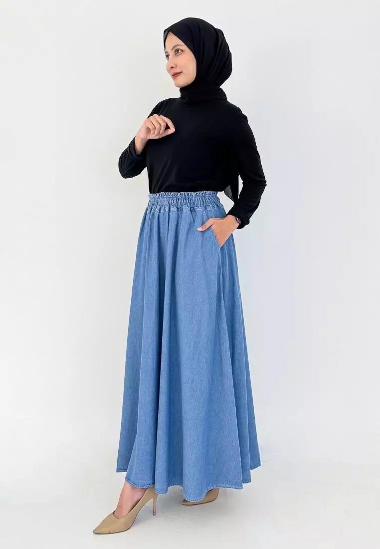 Claudia Denim Skirt (Rok Jeans A-Line) BIRU MUDA