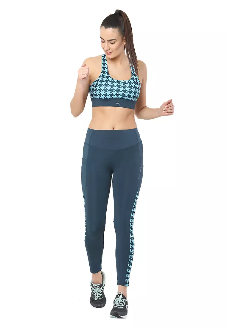 几何有氧运动/锻炼蓝色紧身裤