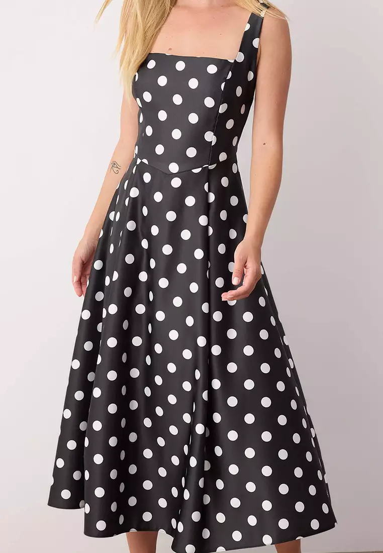Black And White Polka Dot A Line Satin Stylish Evening Dress