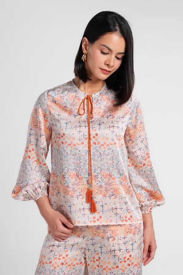 MINIMAL - Nasya - Blus Motif Etnik - Beige