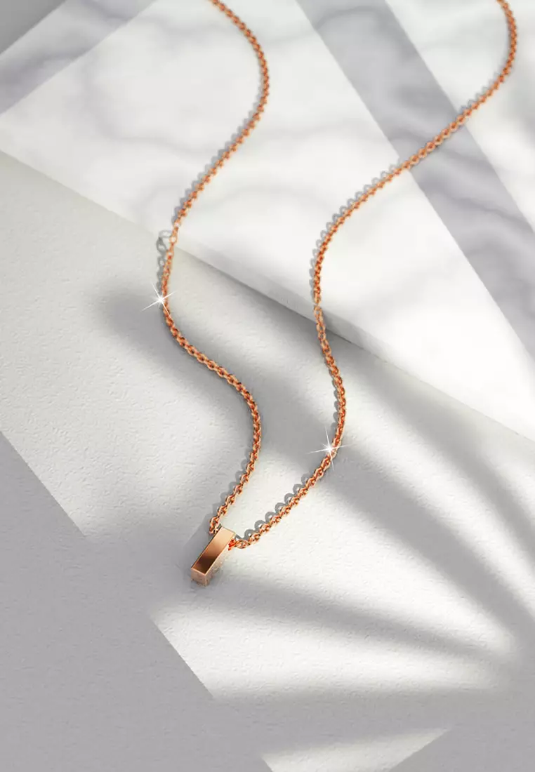 Initials Brick Alphabet Letter Necklace Rose Gold Layered Steel Jewellery - I