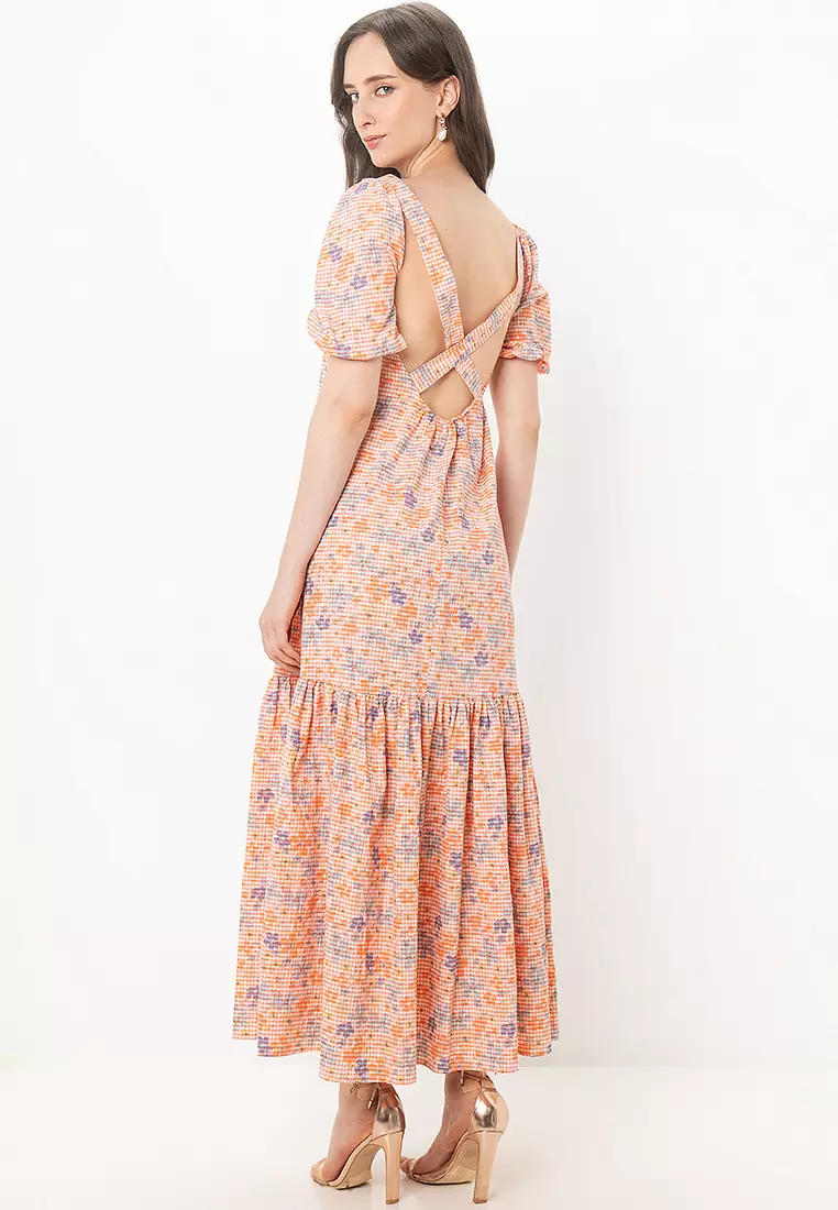 Square Neck Cross Back Maxi Dress