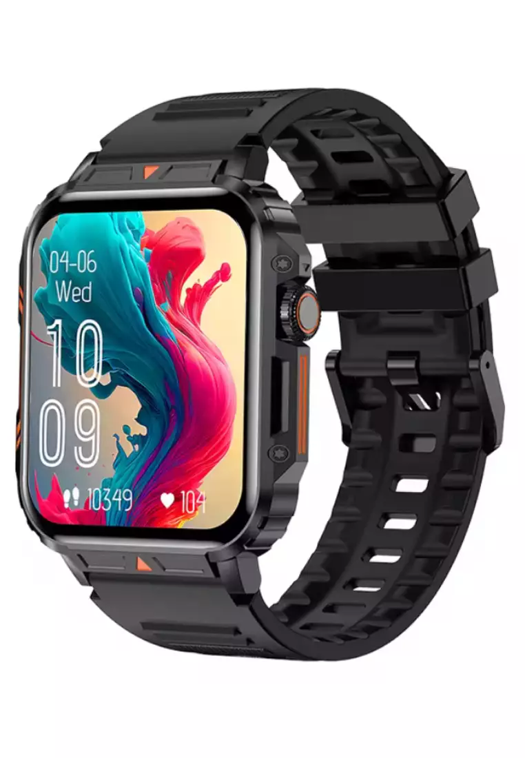 Unisex IOS/Android IP Black SmartWatch with Black Rubber Strap