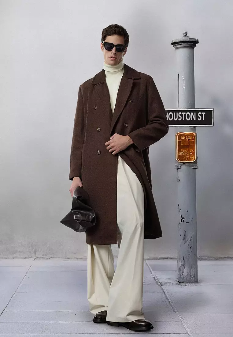 Brown Loose Fit Double Breasted Long Stitched Winter Coat TMNAW23KB00003